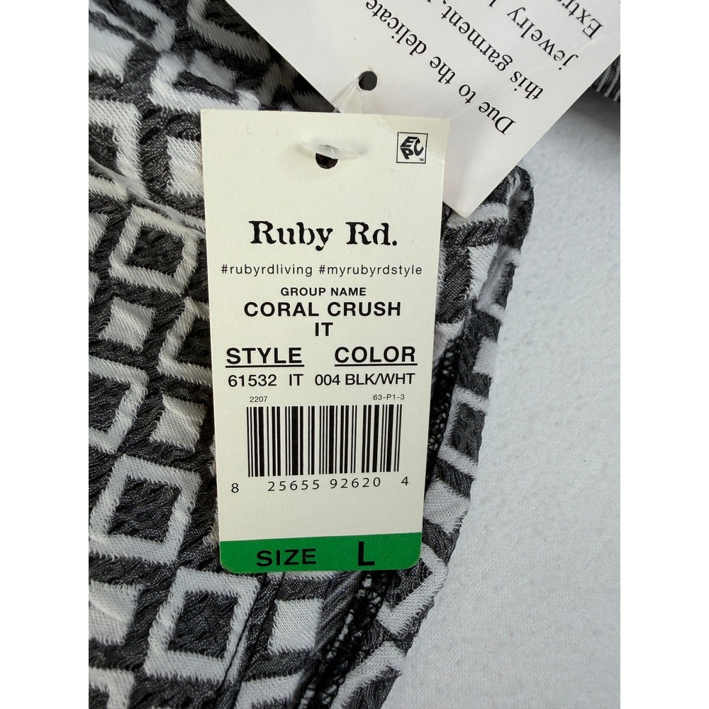 Ruby Rd Cardigan Womens Large Woven Jacquard Geometric Open Front Grey White NWT - Picture 4 of 7